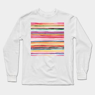 Colorful horizontal watercolor striped pattern Long Sleeve T-Shirt